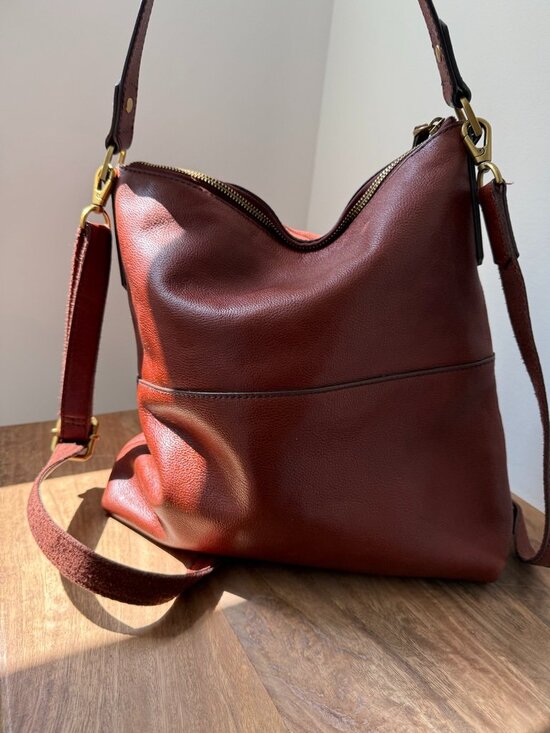 Fossil Handbags - FOSSIL Maya Leather Small Hobo Crossbody Shoulder Bag Brown Cognac